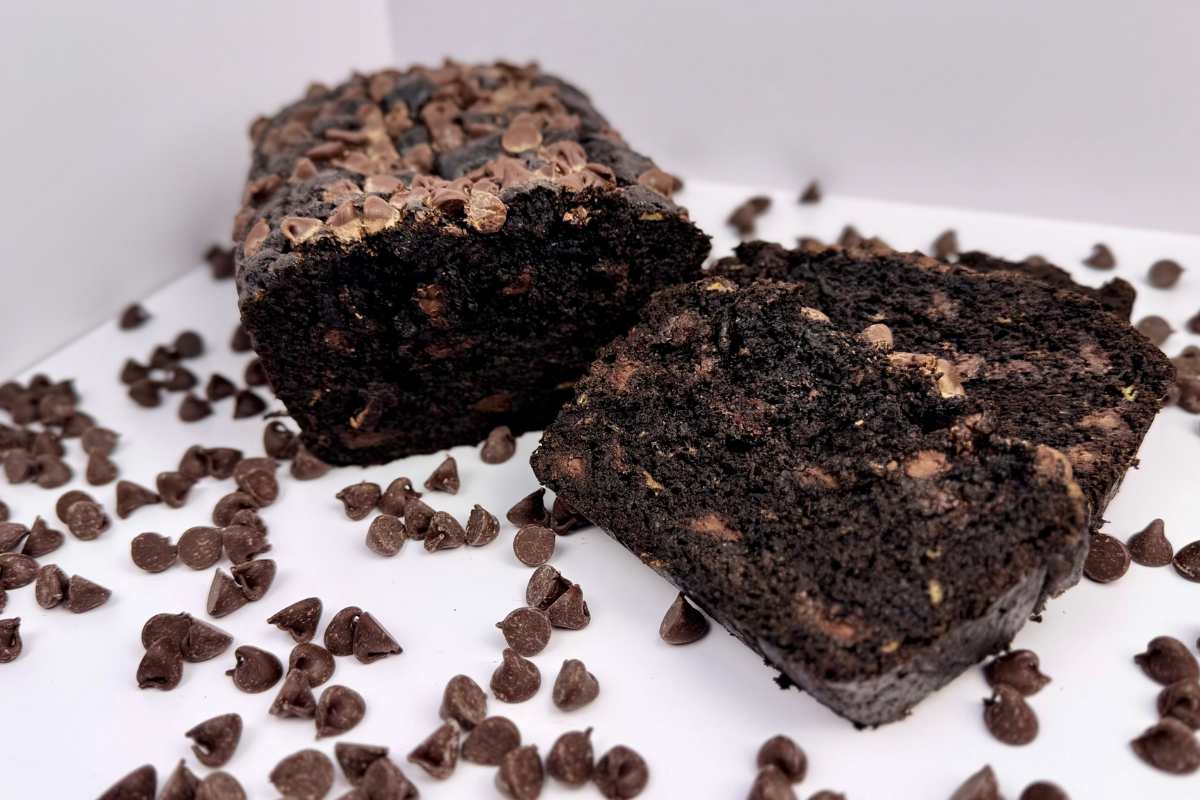 photo of a double chocolate banana bread made with sourdough discard