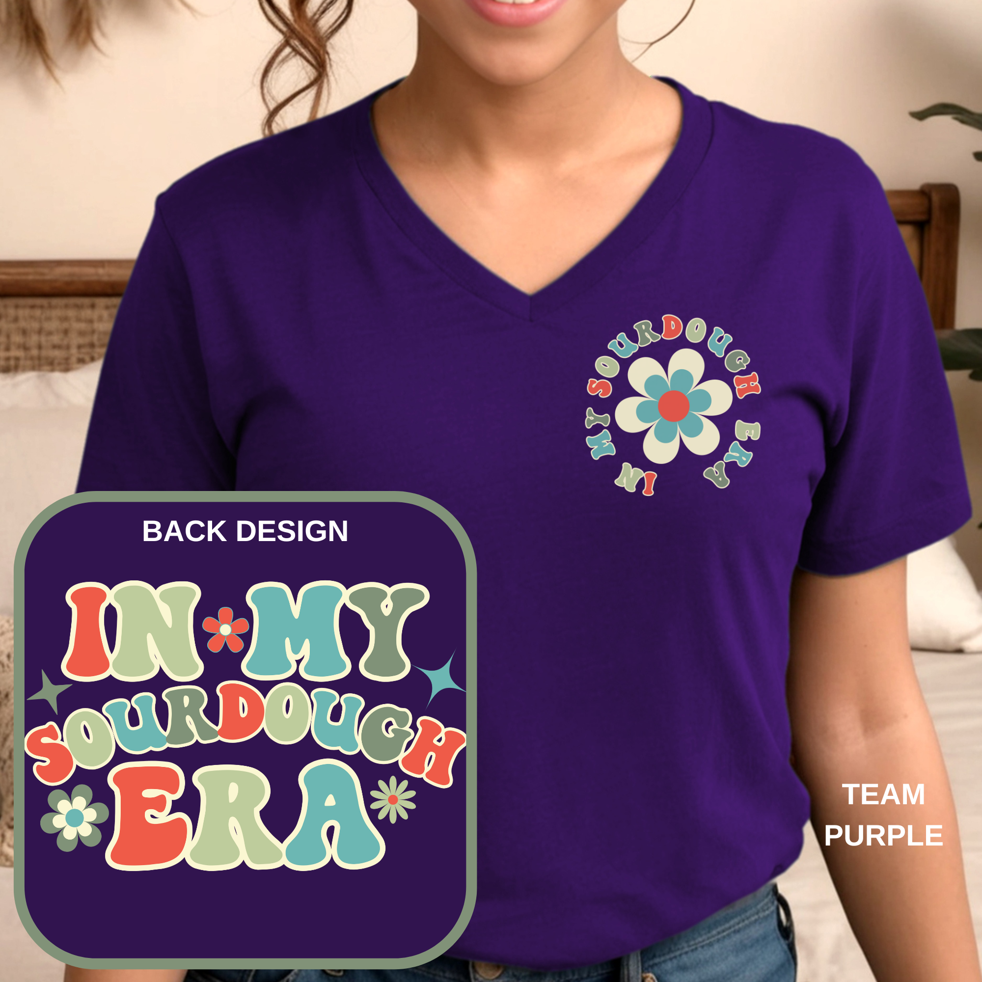 In My Sourdough Era, Retro - V-Neck Tee - Image 5